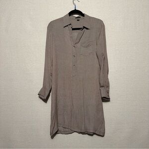 Theory Taupe Microprint Long Sleeve Shirt Dress